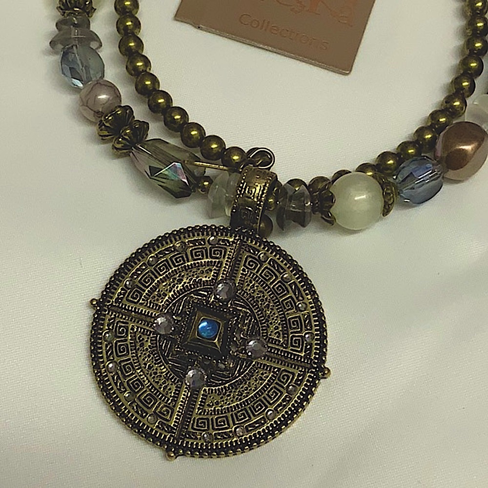 Brass tribal boho statement necklace new